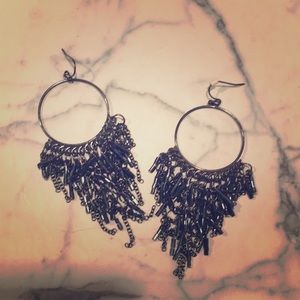 Drama-rich, steel blue statement hoop earrings!